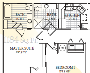 Two Bedroom Two Bath (1,184 - 1,194 Square Feet)